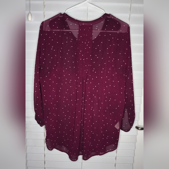 Daniel Rainn Women's Blouse Size L Burgundy Sleeve 3/4 Crew Neck - Picture 2 of 9